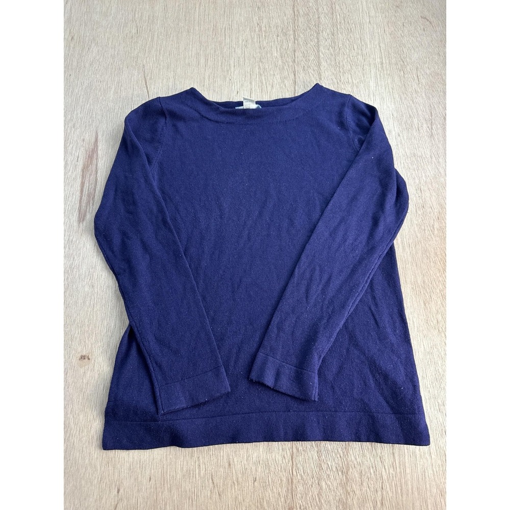 White + Warren Sweater Womens Small Blue Silk Cashmere Boat Neck Knit Pullover